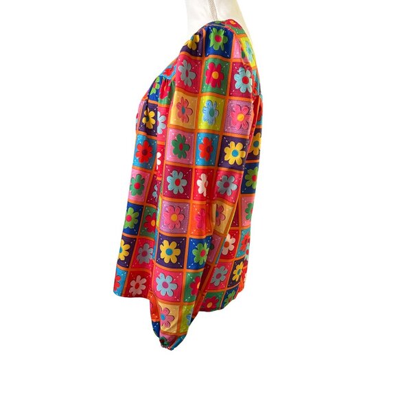 Retro-Inspired Floral Print Artsy Long Sleeve Blouse Multicolor Womens Small - Picture 2 of 10